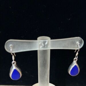 Lapis Sterling Silver and Blue Teardrop Earrings Taxco Mexico